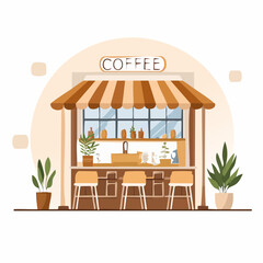 Obraz premium Flat Vector Illustration of Cozy Café – Warm Design in Brown and Beige Tones