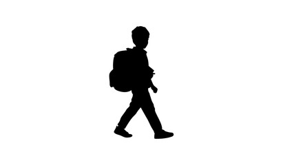 Silhouette of a schoolboy walking to school.