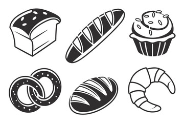 Variety of baked goods isolated on white background