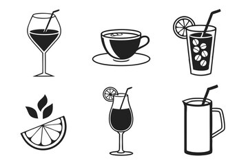 Assortment of drinks isolated on white background