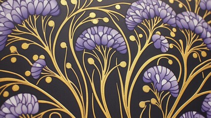 Detailed floral design in shades of purple and gold.