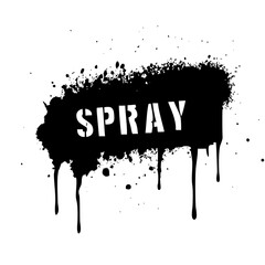 Spray paint splatter with text isolated on white background