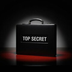 Top secret briefcase in a spotlight on a dark wooden table. Confidential information and mystery concept for business security.