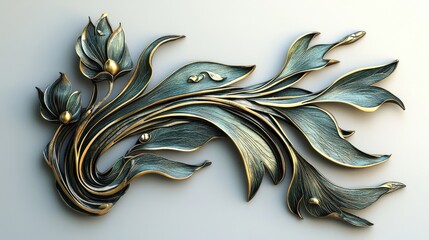 Ornate floral design with teal and gold accents.