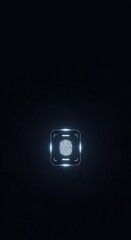 Digital biometric fingerprint scanner glows with light square frame in modern tech security and identification concept.