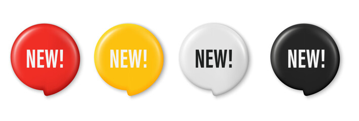 New product minimal symbol. 3D glossy sticker badge with New message. Advertising discounts symbol. New banner tags isolated for advertisement. Trendy and modern vector in 3d style.