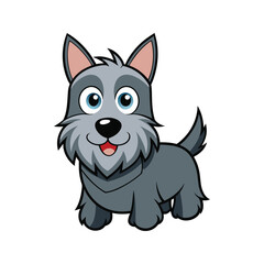 Friendly Scottish terrier dog with soft gray fur and plaid bandana vector illustration isolated on white background