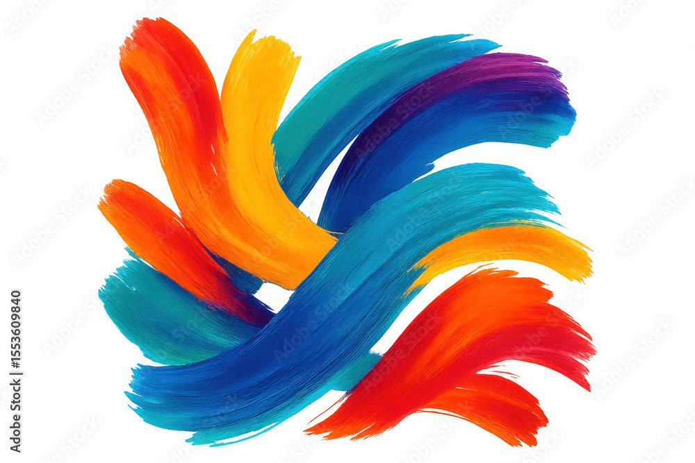 Poster dynamic brushstrokes in various colors intertwine, forming an abstract design with a transparent bac