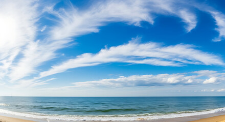 Fototapeta premium Blue sky with white crriocumulus and stratocumulus clouds natural background.