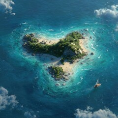 Fototapeta premium Heart-shaped island in turquoise ocean