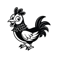 Fototapeta premium Fun cartoon chicken with feather details silhouette isolated on white background