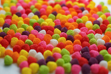 Sweets. Marmalade candy. A large selection of colorful candy on the table.