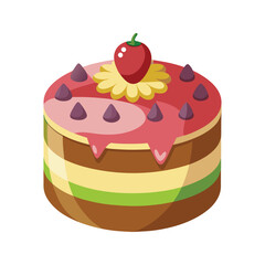 Fun layered cake with a star fruit and cherry on top vector illustration isolated on white background