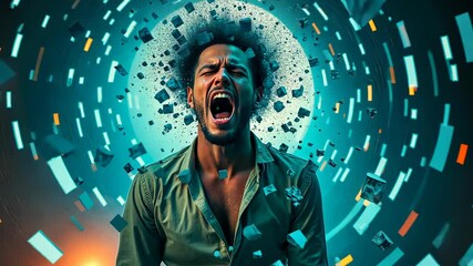 Panic Attack, intense fear, stress response. Anxiety trigger. Neurons fire during emotional stress. Heart rate increase signals alarm. Breathing quickens with anxiety peaks.