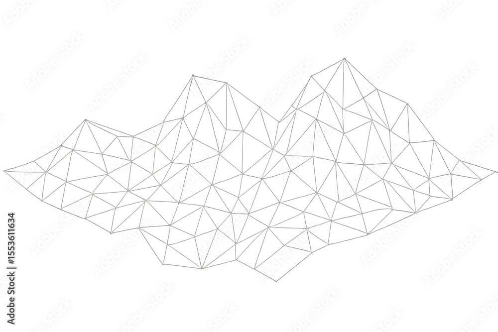Aufkleber white plexus mesh forming an abstract mountain landscape on a transparent background, ideal for tech