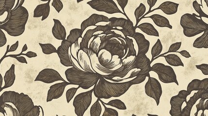 Ornate floral pattern with vintage style roses.