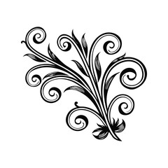 Graceful tendril swirl silhouette isolated on white background