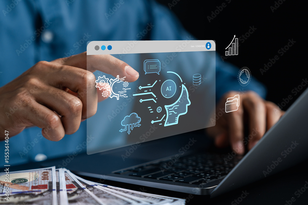 Poster Artificial intelligence system for cloud computing, data center analytics, and business automation. Showcasing digital transformation, big data, and technology for financial and enterprise innovation.