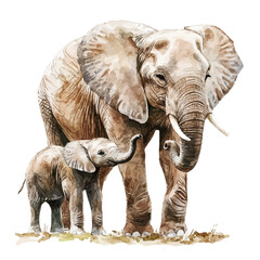 Fototapeta premium watercolor vector of A Mother Elephant With Her Kid, isolated on a white background.