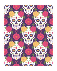 Day of the Dead Floral Skull Pattern, Cinco de Mayo Background Illustration