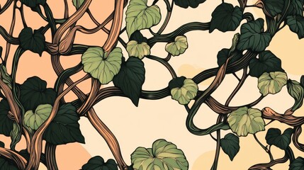 Intricate vine pattern with leaves in muted colors.