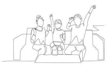 Family relaxing while watching. Family relaxing concept one-line drawing