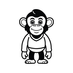 Friendly cartoon monkey with a big smile silhouette isolated on white background