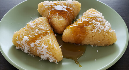 Sticky Rice Cake with Coconut and Caramel