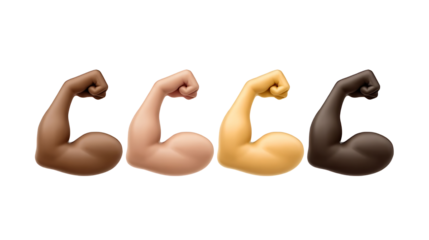 Flexed Biceps emoji in various skin tones isolated on transparent background
