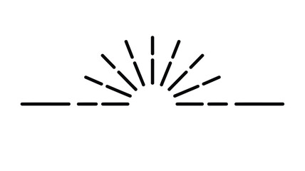 Minimalist black sunburst rising over a dashed horizon line