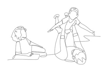 Family joking around. Family relaxing concept one-line drawing