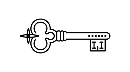 Stylized antique key with compass rose and roman numeral inscription