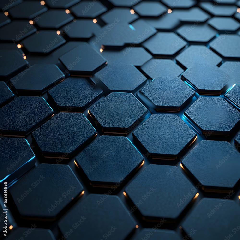 Poster abstract dark blue hexagonal grid pattern, glowing edges, futuristic technology background. perfect 