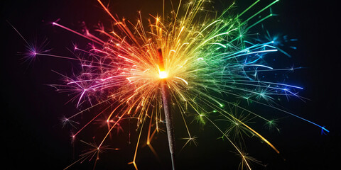 Fireworks in rainbow colors. Sparkle. Sparkle. Celebrate. Fireworks in the night sky. A summer festival. Sparks. A summer tradition. Festivals.