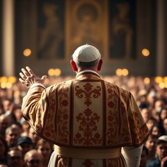 pope with hand outstretched above crowd 