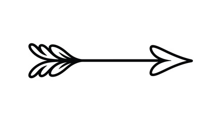 Simple black outline arrow with feather fletching and heart shaped arrowhead