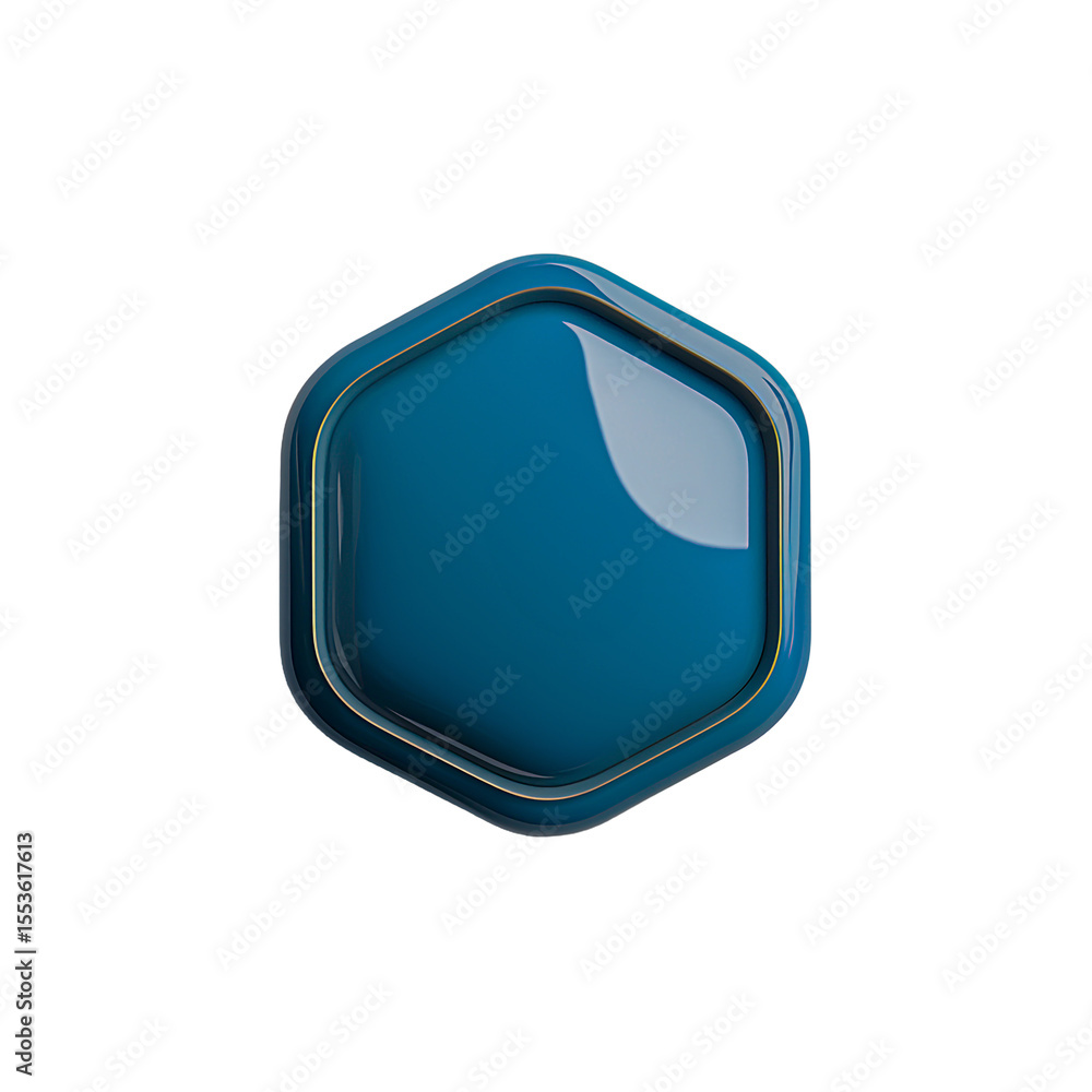 Fototapete glossy hexagon icon: a striking, photorealistic close-up of a glossy, teal-colored hexagon icon, fea