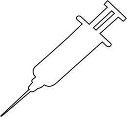 An outline rendition of a syringe, crafted for medical designs and adaptable for healthcare brands, ready for seamless use in scalable graphics and scientific applications.