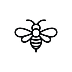 Simple black outline drawing of a stylized bee with wings and stripes