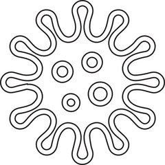 Artistic representation of a cell or virus, presented as a simple line drawing, perfect for science publications, or medical company brand identity materials.