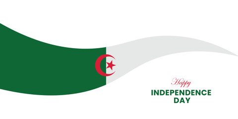 Celebration banner for Algeria Independence Day with national flag ribbon and patriotic vector design illustration