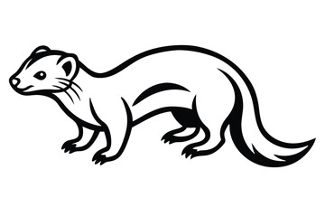 Bold monochrome weasel emblem design shows a sleek, stylized animal in outline form