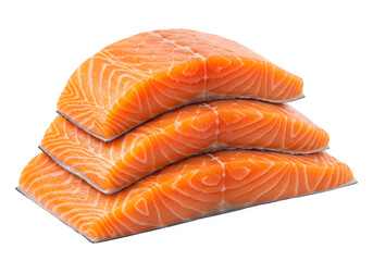 Fresh salmon fillets ideal for seafood dishes and culinary presentation in healthy eating and cooking isolated on white or transparent background. PNG