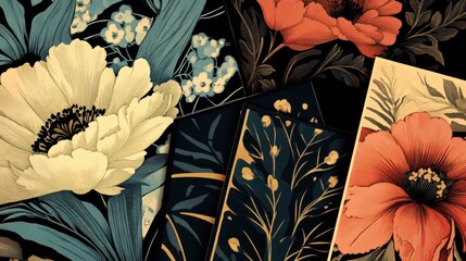 A detailed floral design featuring various blossoms and foliage.