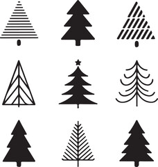 Minimalist Christmas Tree Icons vector on white background