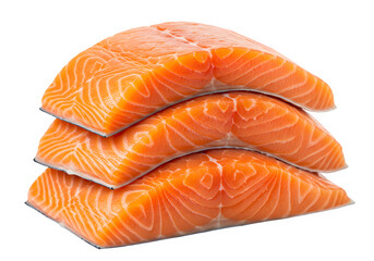 Fresh salmon fillets ideal for seafood dishes and culinary presentation in healthy eating and cooking isolated on white or transparent background. PNG