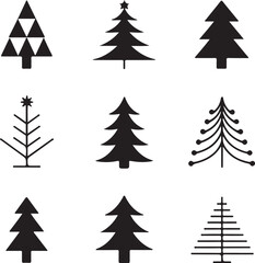 Minimalist Christmas Tree Icons vector on white background