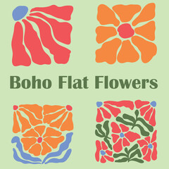 Boho Abstract Wavy Flowers &ndash; Retro Floral Vector Set