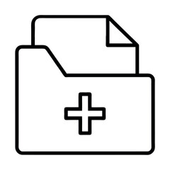 Vector line drawing of a medical records folder with a cross symbol. Perfect for healthcare apps, hospital dashboards, patient files, and clinical documentation icons.
