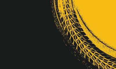 Abstract black and yellow tire tracks blank background
